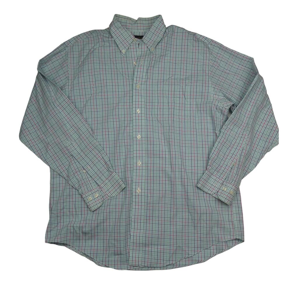 NEW men's Brooks Brothers non-iron button-down plaid shirt, large, light blue